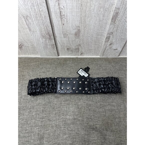 Metro 7 Womens S/M Black Stretch Belt With Silver Tone Metal Accents EMO Goth - Picture 4 of 8